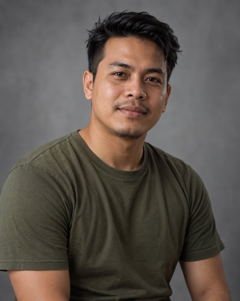 Hakim bin Salleh, kemeja zaitun, studio kelabu kabus